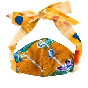Orange and Blue Face Mask with Bold Floral Design